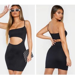 Black One Shoulder Waist Cut Out Bodycon Dress